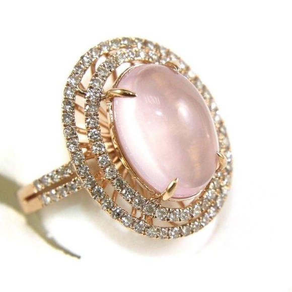 Pink Rose Quartz Ring w/Diamond Halo 14k RG 6.72Ct